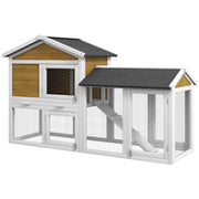 PawHut 58' Rabbit Hutch, Wooden Bunny Hutch, Guinea Pig Cage, Small Animal Enclosure with Run Area, Removable Tray, Asphalt Roof, Lockable Doors and Ramp, Nature Wood