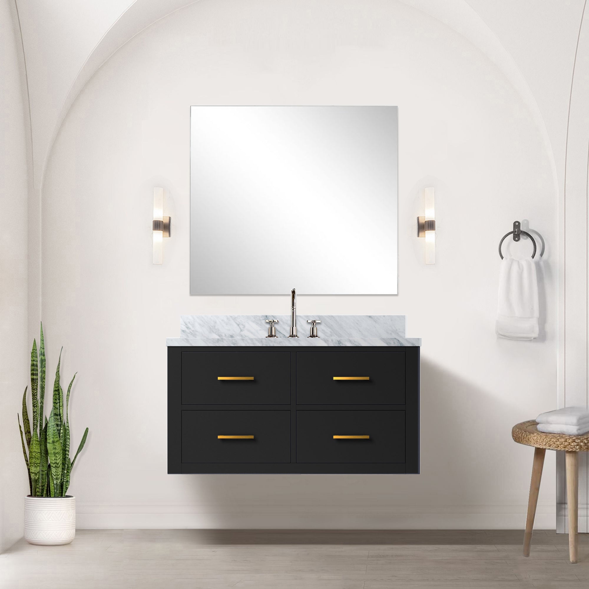 Black Single Bath Vanity 36 in. W x 22 in. D, with Carrara Marble Top
