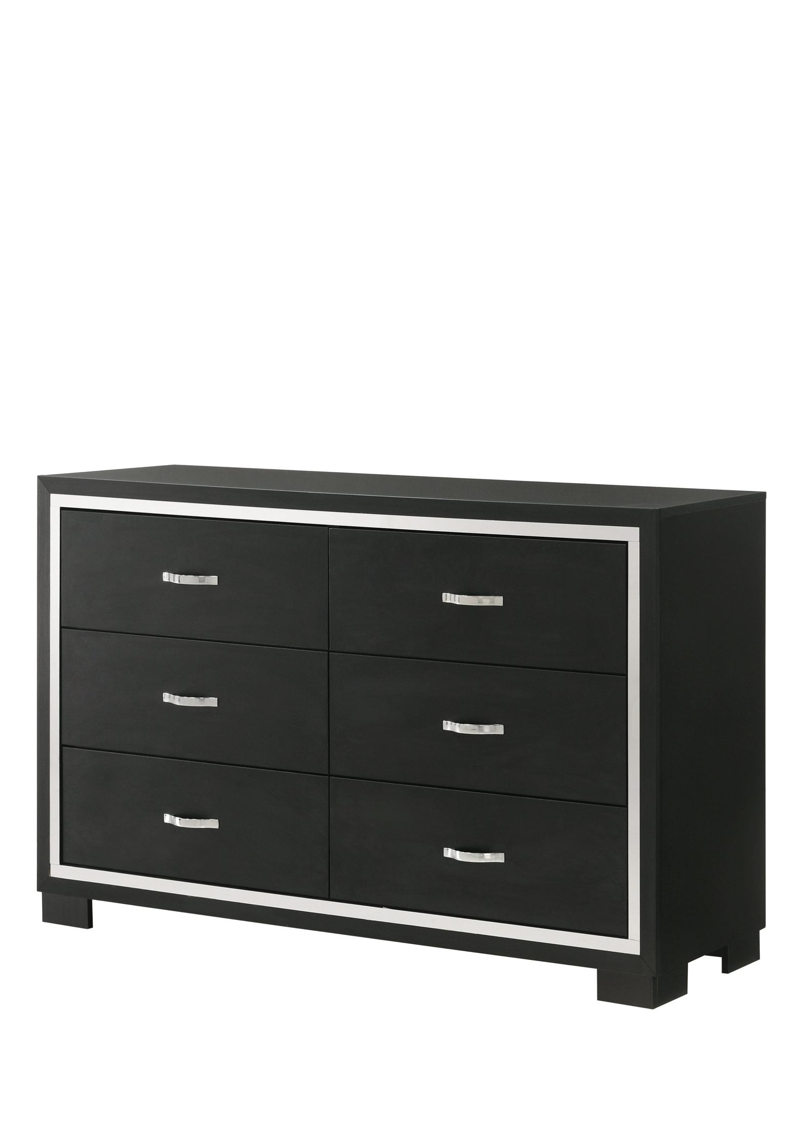 Modern 1pc Glam 6-Drawer Dresser Sleek Metal Handles Wooden Black Bedroom Furniture