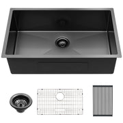 Gunmetal Black 28 Inch Undermount Kitchen Sink 16 Gauge Stainless Steel 10 Inch Deep Single Bowl