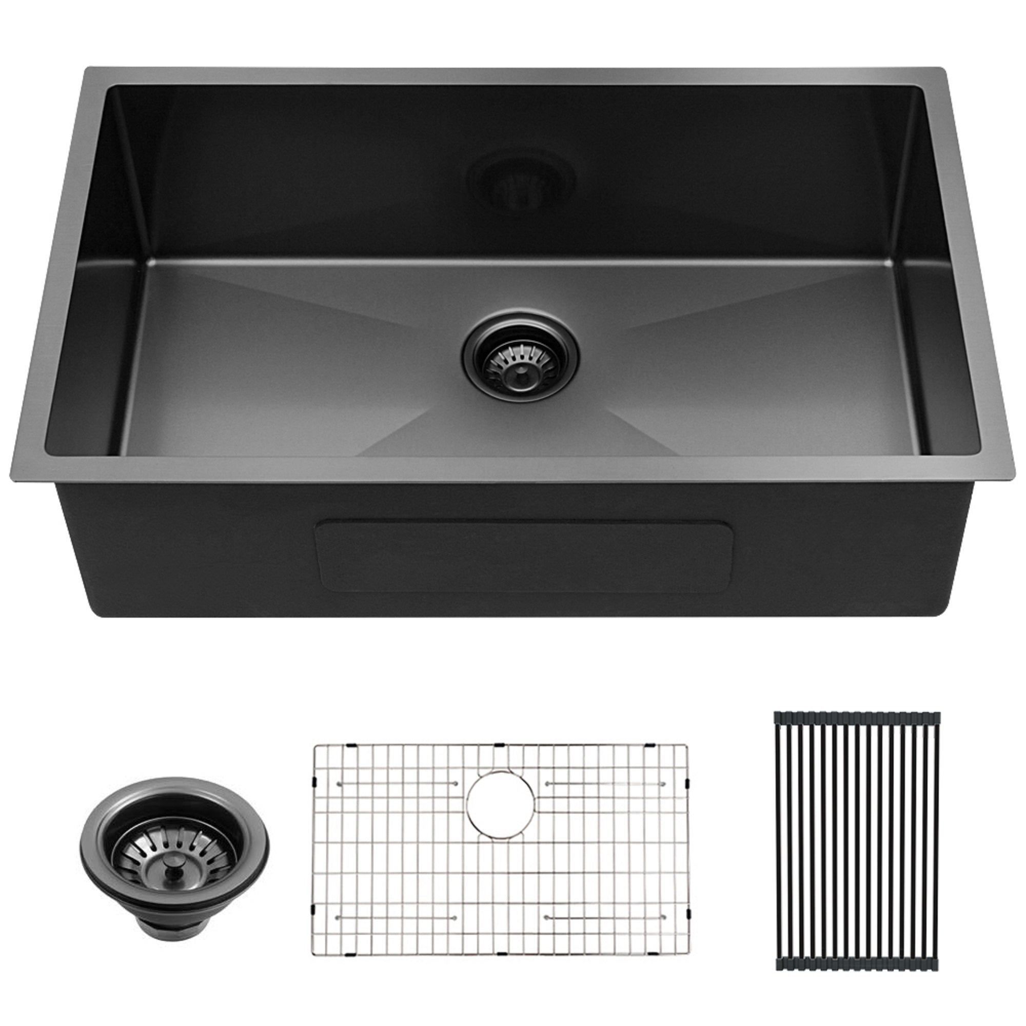 Gunmetal Black 28 Inch Undermount Kitchen Sink 16 Gauge Stainless Steel 10 Inch Deep Single Bowl