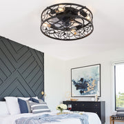 18-inch Black Vintage Caged Ceiling Fan Light – Quiet Operation, Remote Control, Industrial Style for Living Room, Bedroom, and Kitchen (Silent/6-Speed/Reversible/DC Motor) (Bulb Not Included)