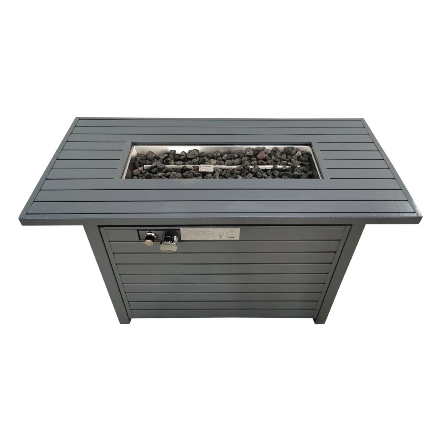 Modern Steel Propane Outdoor Fire Pit Table with Lid in Grey - 25'' H x 42'' W