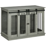 PawHut Dog Crate Furniture with Divider, Dog Crate End Table for Small to Large Dogs, Large Indoor Dog Kennel with Double Doors, 47'W x 23.5'D x 35'H, Gray