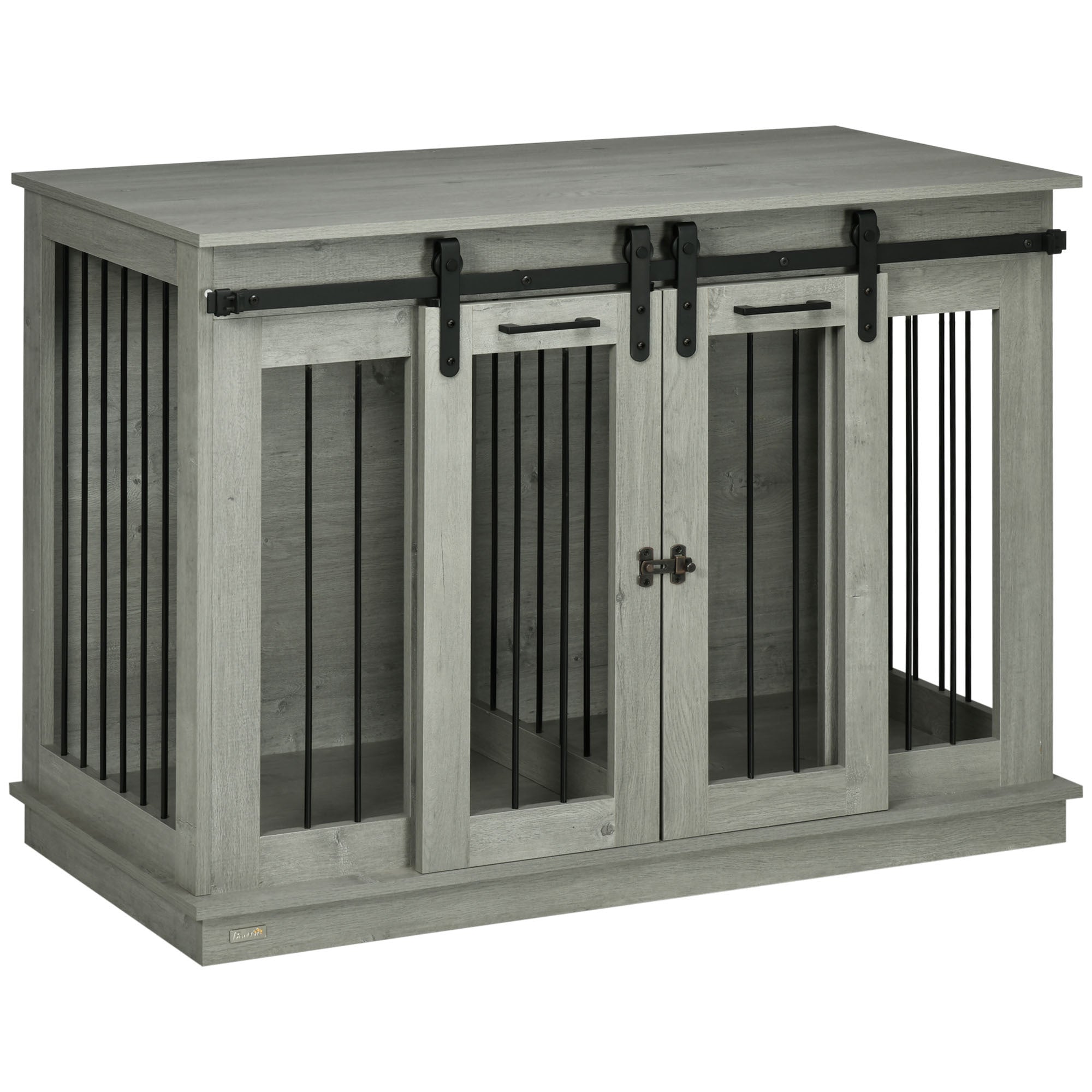 PawHut Dog Crate Furniture with Divider, Dog Crate End Table for Small to Large Dogs, Large Indoor Dog Kennel with Double Doors, 47'W x 23.5'D x 35'H, Gray