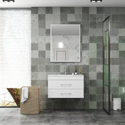 32-Inch White Gloss Wall-Mounted Bathroom Vanity with Double Drawers, Soft-Close System,Ceramic Sink, and Aluminium frame – Create a Modern and Minimalist Bathroom Space!Glossy White