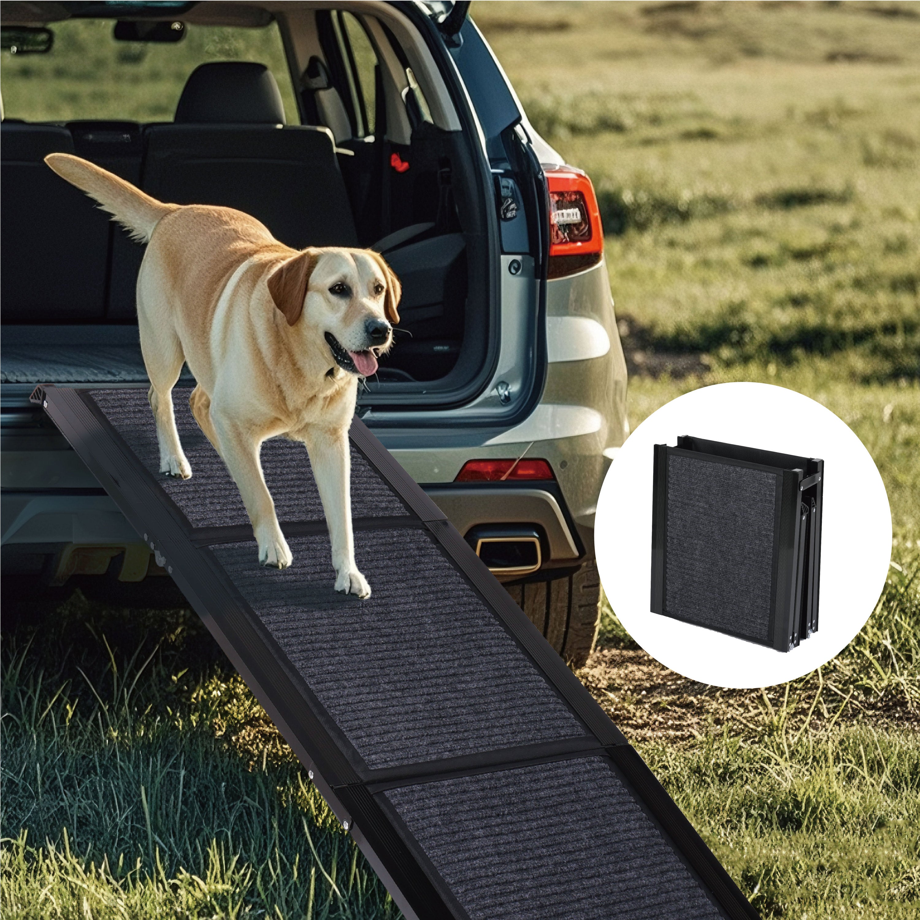 Dog Ramp for Car 65'X17' Large Folding Pet Stair Ramps for Truck, SUV, with Non-Slip Surface, Up to 250LBS, Outdoor Dog Car Ramp for Medium & Large Dogs, Portable Pet Steps