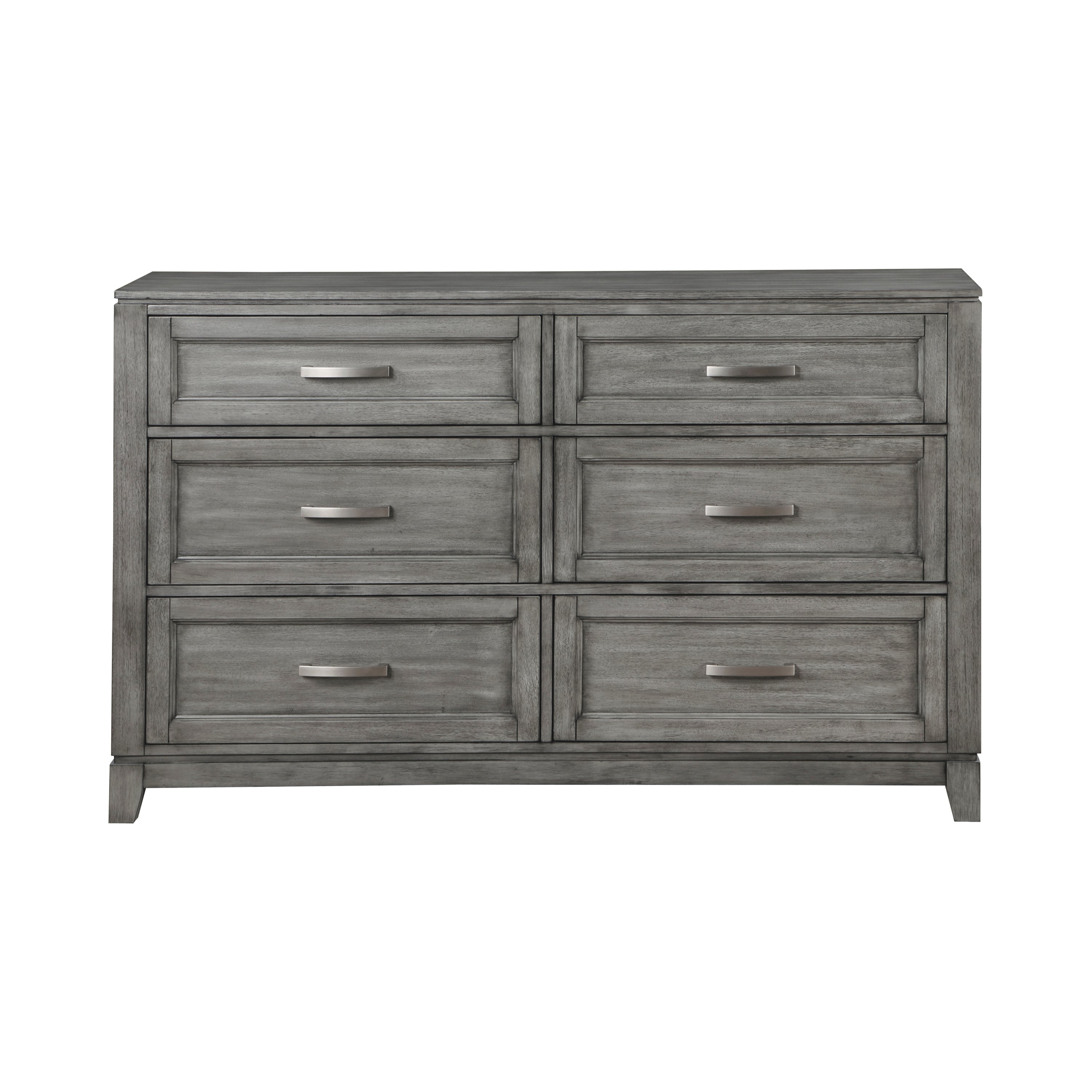 Gray Finish Dresser with 6x Storage Drawers Wooden Bedroom Furniture 1pc