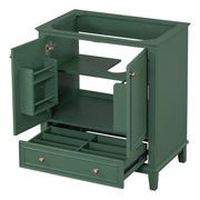 30' Bathroom Vanity without Sink, Base Only, Multi-functional Bathroom Cabinet with Doors and Drawer, Solid Frame and MDF Board, Dark Green