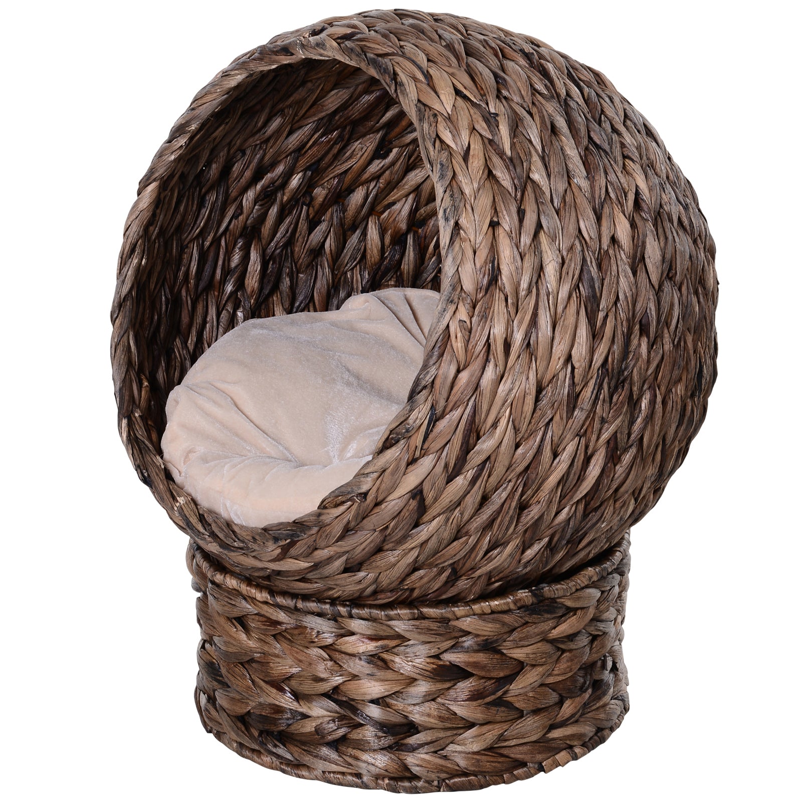 PawHut Handwoven Elevated Cat Bed with Soft Cushion & Cat Egg Chair Shape, Cat Basket Bed Kitty House with Stand, Raised Wicker Cat Bed for Indoor Cats, 23.5' H, Grey