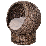 PawHut Handwoven Elevated Cat Bed with Soft Cushion & Cat Egg Chair Shape, Cat Basket Bed Kitty House with Stand, Raised Wicker Cat Bed for Indoor Cats, 23.5' H, Grey
