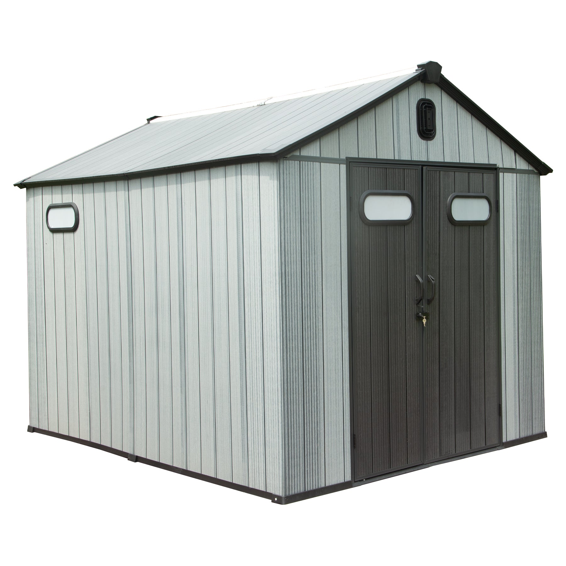 8X10FT Outdoor Resin Storage Shed, Waterproof Plastic Garden Shed with Lockable Door, Windows & Vents, Outside Tool Storage Shed for Patio Furniture, Lawn Mower, Bike