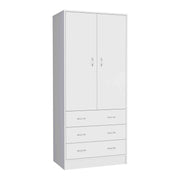 Armoire 71' H, with 2 doors, 3 drawers and 1 hanging rod, White