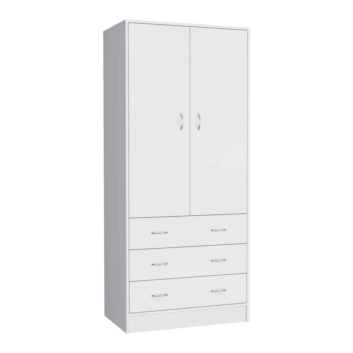 Armoire 71' H, with 2 doors, 3 drawers and 1 hanging rod, White