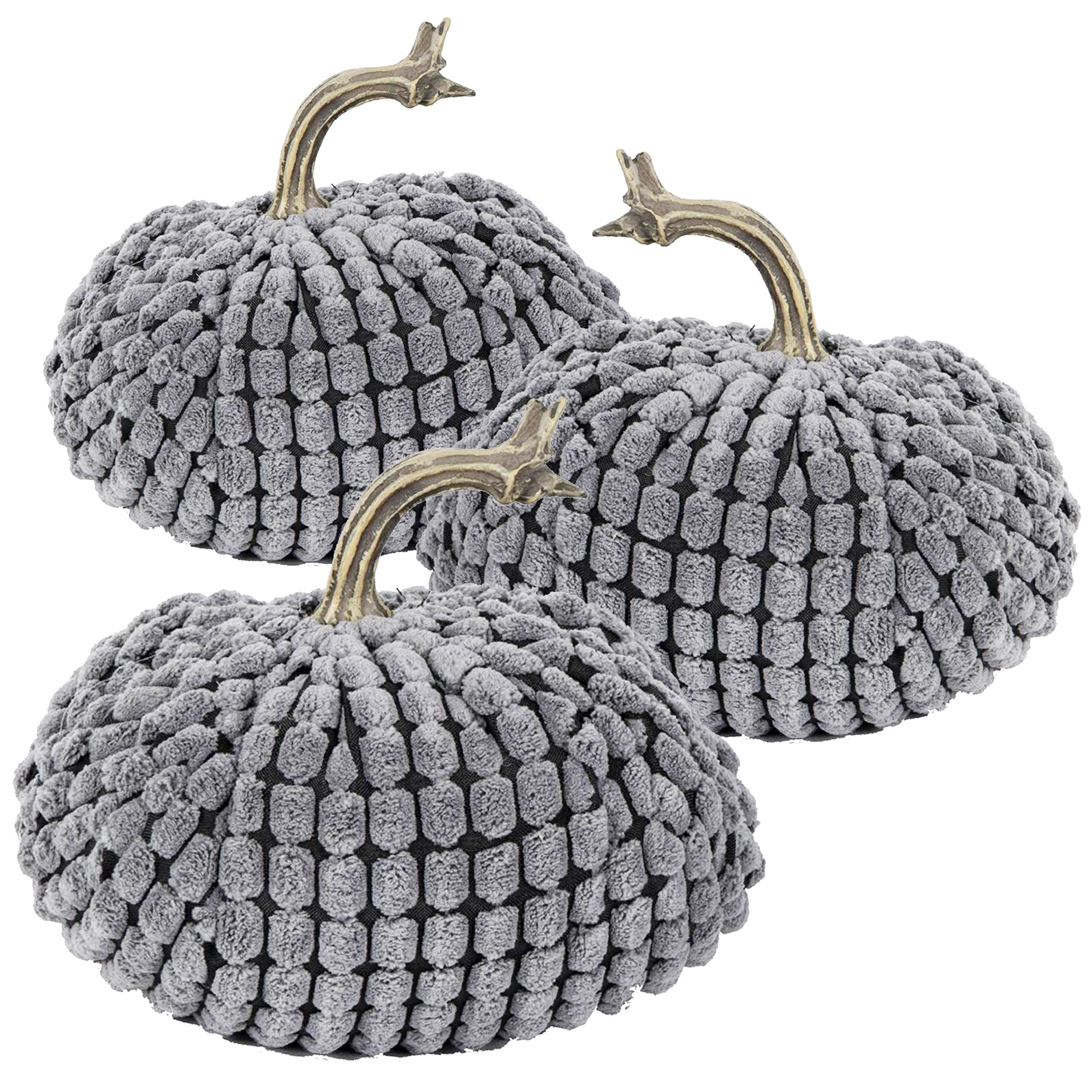 5.5x5.5x5'H Chenille Weighted Pumpkin-Gray, Set of 3