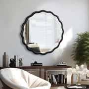 Solid Wood Wavy Mirror-Black Mirror Wall Decor 31' x 31' Modern Mirror Wall Decor for Bathroom, Bedroom, Living Room, Dining Room, Cloakroom, Entryway