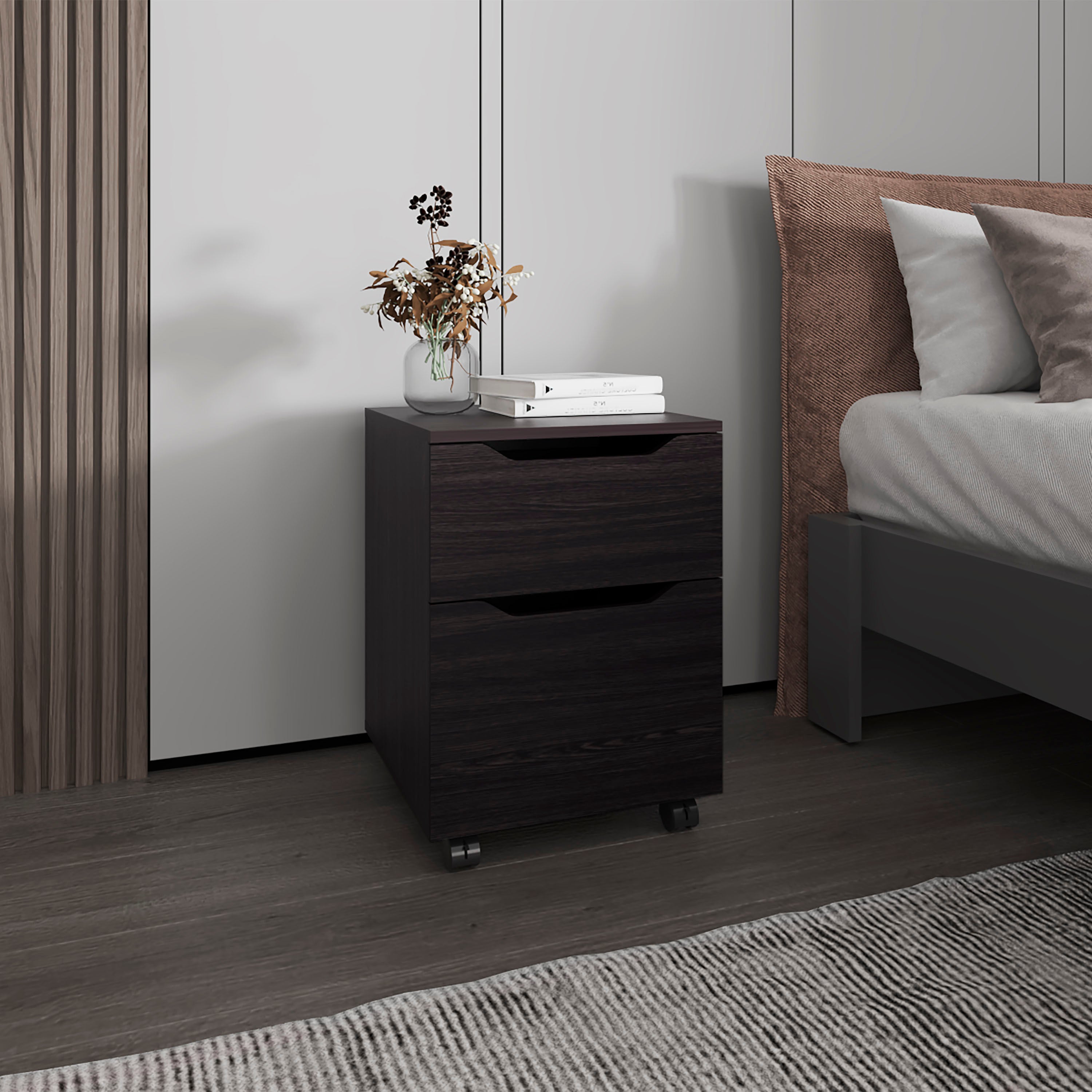 FM FURNITURE Newriver Nightstand with 1 Door and 1 Drawer , Wengue