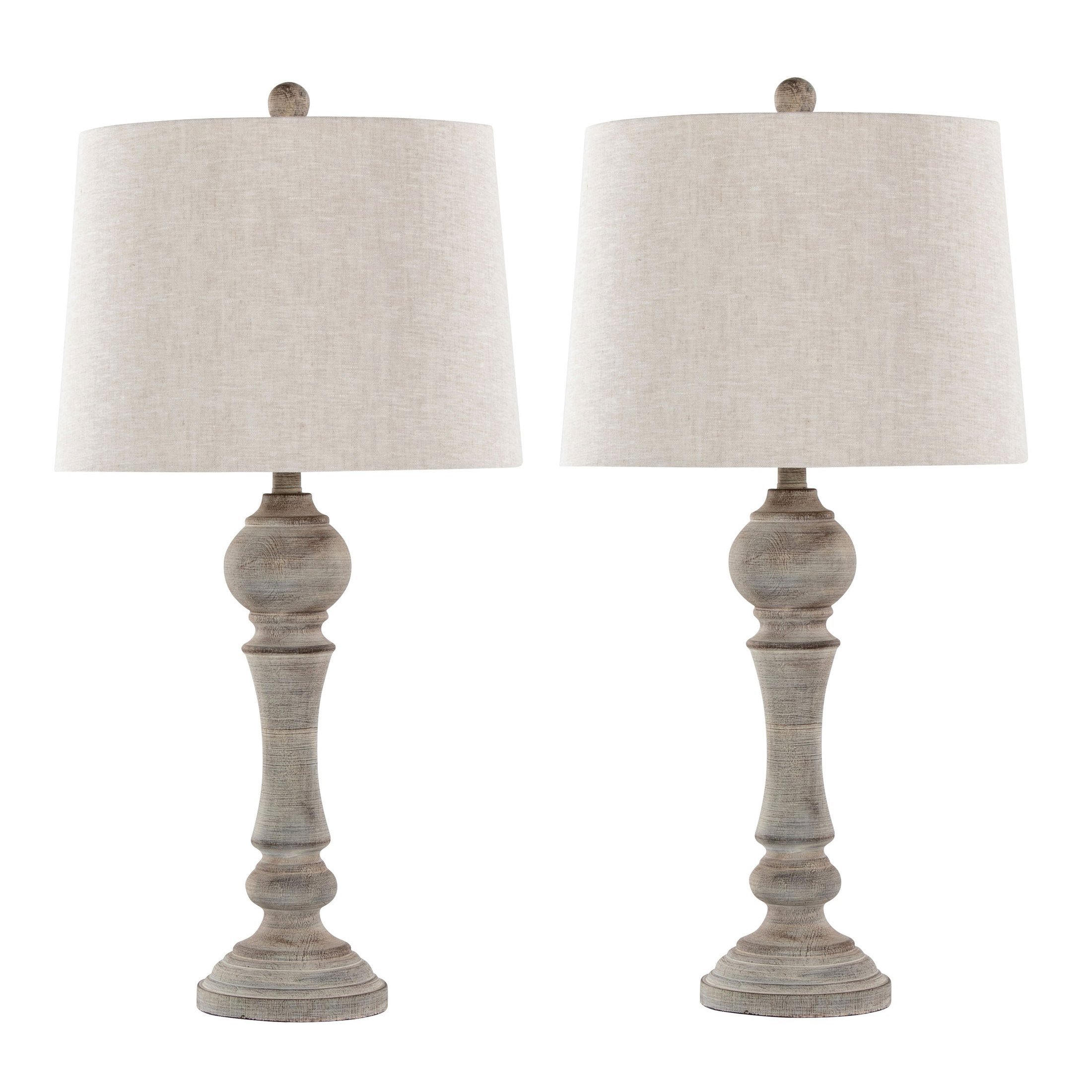 Winston 32' Farmhouse Poly Table Lamp in Reclaimed Grey Polyresin with Oat Linen Shade from Grandview Gallery by LumiSource - Set of 2