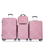 4-Piece ABS Lightweight Luggage Set with Makeup Box and Spinner Wheels - Pink, 14/20/24/28 Inch