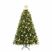 7.5FT Pre-Lit Christmas Tree with 550 Warm White LEDs – 1350 PVC Hard Tips, Hinged Branch Design, Sturdy Metal Stand – Full Realistic Green Holiday Tree