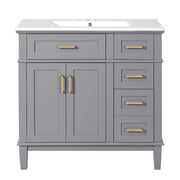 Gray Modern Bathroom Vanity with Ceramic Sink, Soft Close Doors, and Storage Drawers, 36'