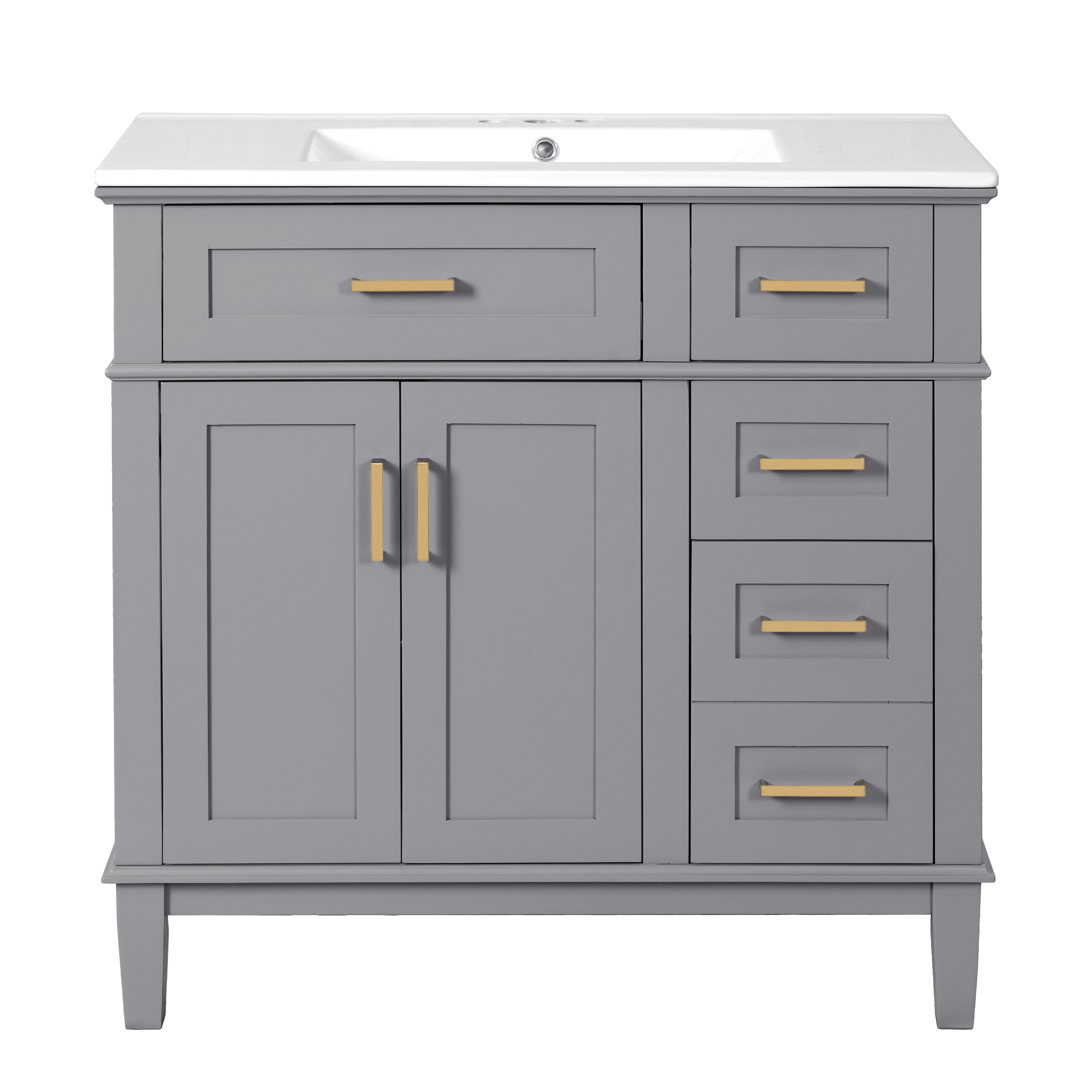 Gray Modern Bathroom Vanity with Ceramic Sink, Soft Close Doors, and Storage Drawers, 36'