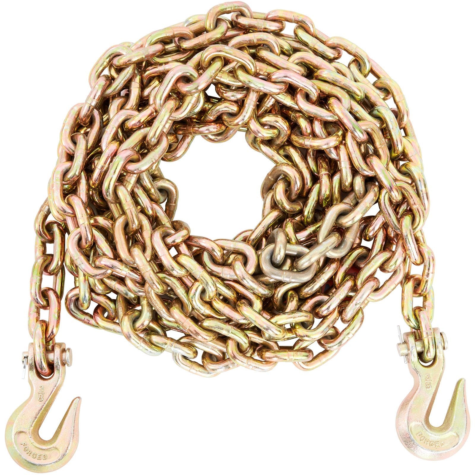 Transport Binder Chain, 7100lbs Working Load Limit, 3/8''x20' G80 Tow Chain Tie Down with Grab Hooks, DOT Certified, Galvanized Coating Manganese Steel for Dock Factory Construction Site, 2 Pack