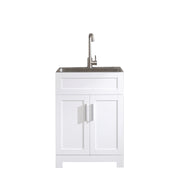 White 24in Paint-Free Laundry Tub Cabinet with Stainless Steel Combo, Eco-Friendly MDF, Easy to Clean