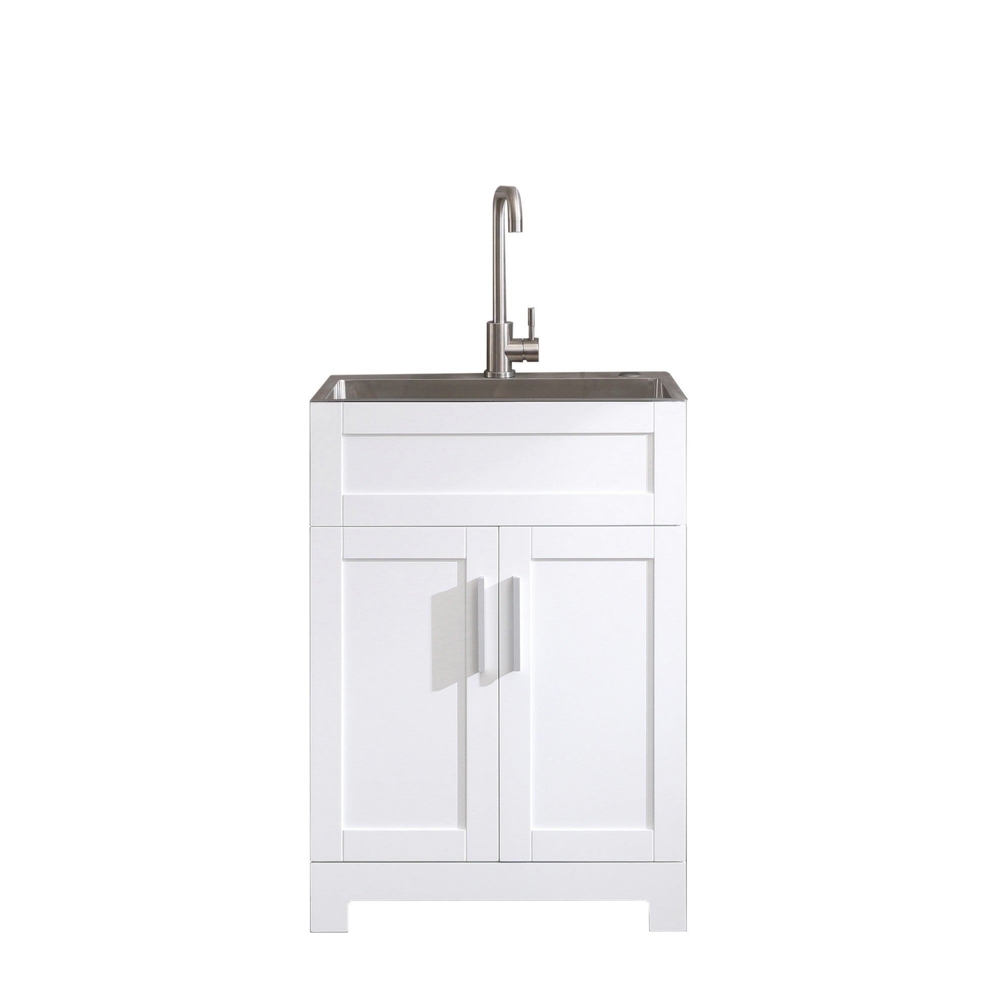 White 24in Paint-Free Laundry Tub Cabinet with Stainless Steel Combo, Eco-Friendly MDF, Easy to Clean