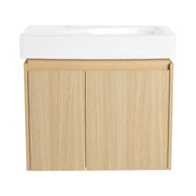 Modern 24 Inch Bathroom Vanity with Ceramic Basin, Wall Mounted Floating Sink Combo, Oak Wooden Storage Cabinet