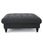 MADRID KD Tufted Ottoman with Button Tufting and Turned Feet in Dark Gray Polyester Fabric