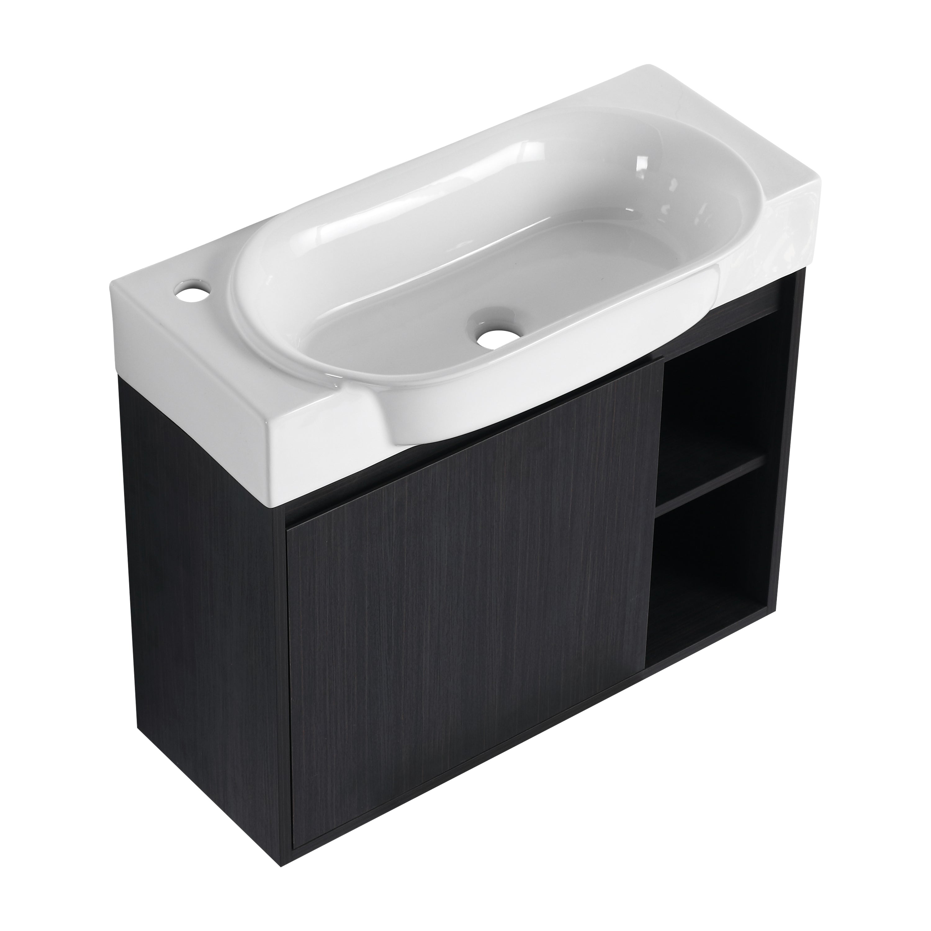 28'' Wall-Mounted Bathroom Vanity with White Ceramic Sink & Soft-Close Door, KD-Packing