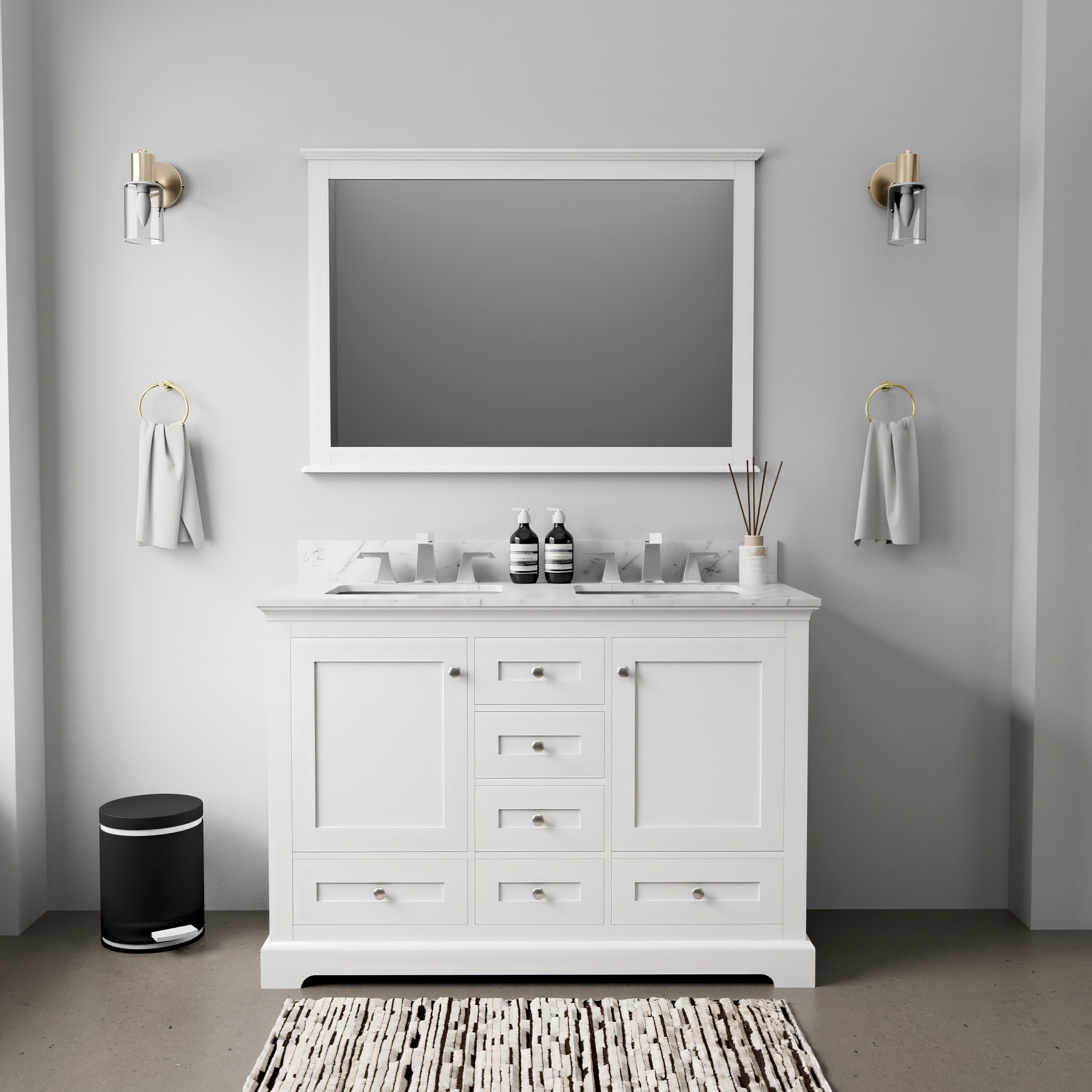 White Double Bath Vanity 48 in. W x 22 in. D