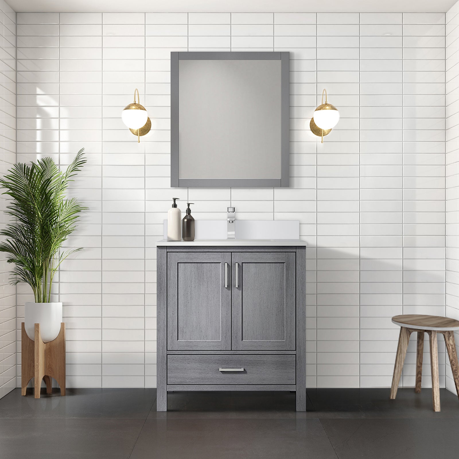 Distressed Grey Bath Vanity 30 in. W x 22 in. D, with Cultured Marble Top