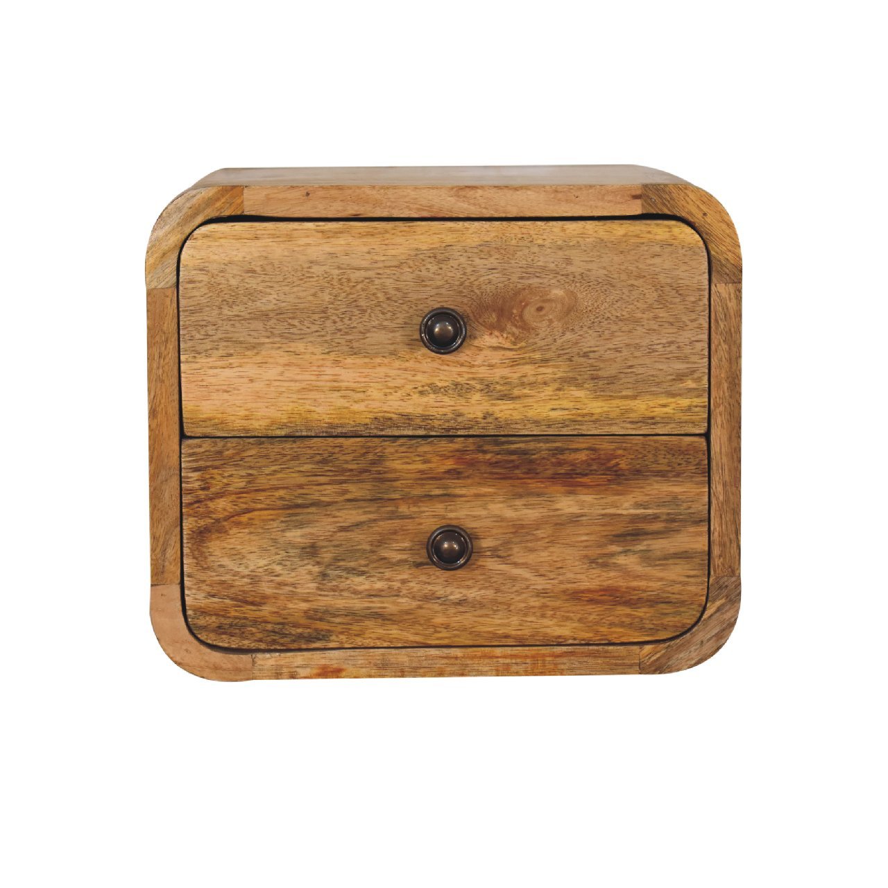 Solid Wood Mini Curve Oak-ish Floating Bedside, 2-Drawers
