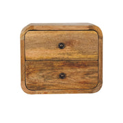 Solid Wood Mini Curve Oak-ish Floating Bedside, 2-Drawers