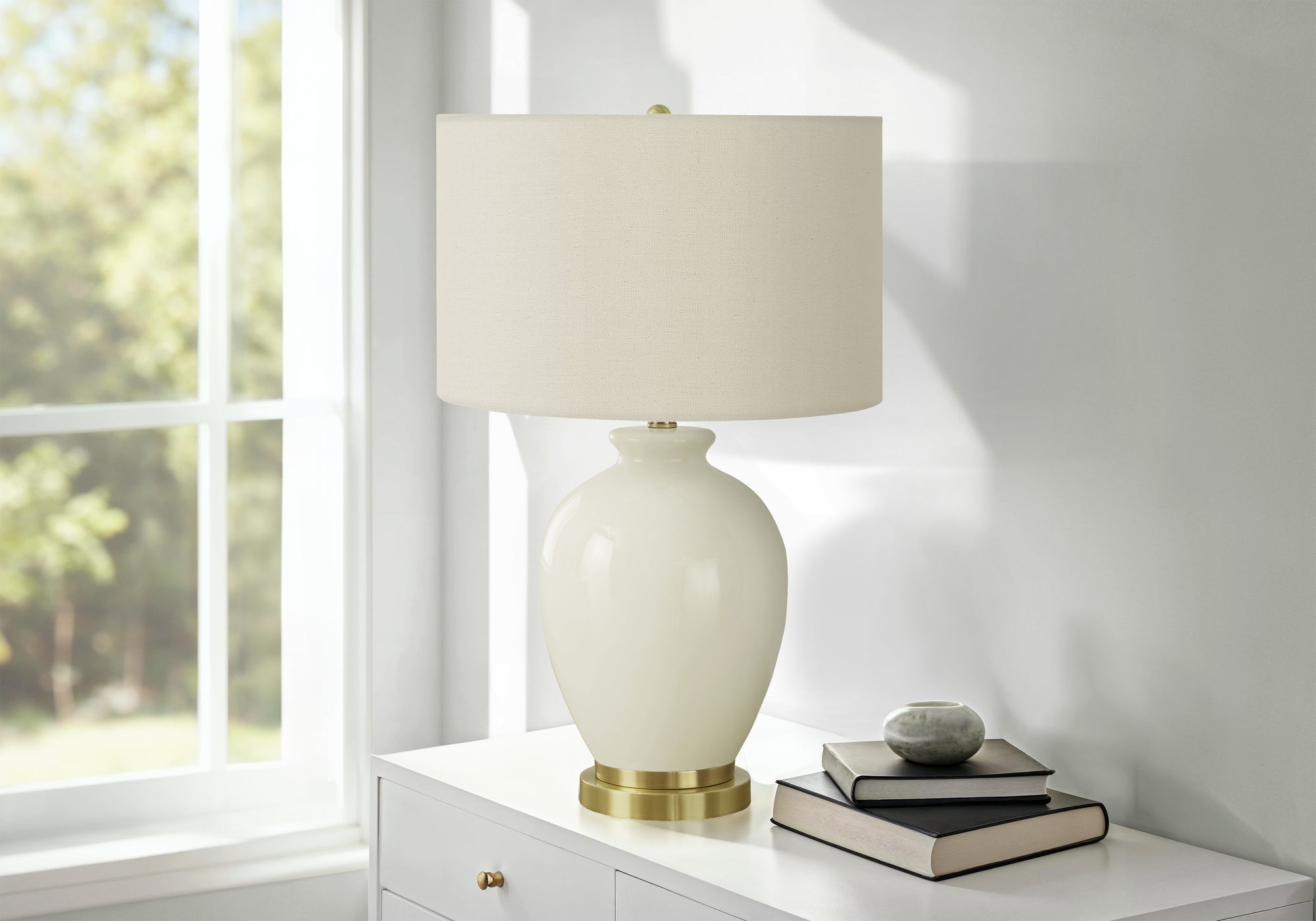 Lighting, 26'h, Table Lamp, Ivory / Cream Shade, Cream Ceramic, Transitional