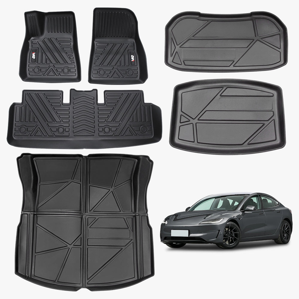 Odorless TPE Floor Mat for Tesla Model 3 2023-2025  6 PCS Waterproof Duty-Proof Fully Surrounded Floor Liner Protection Foot Pad