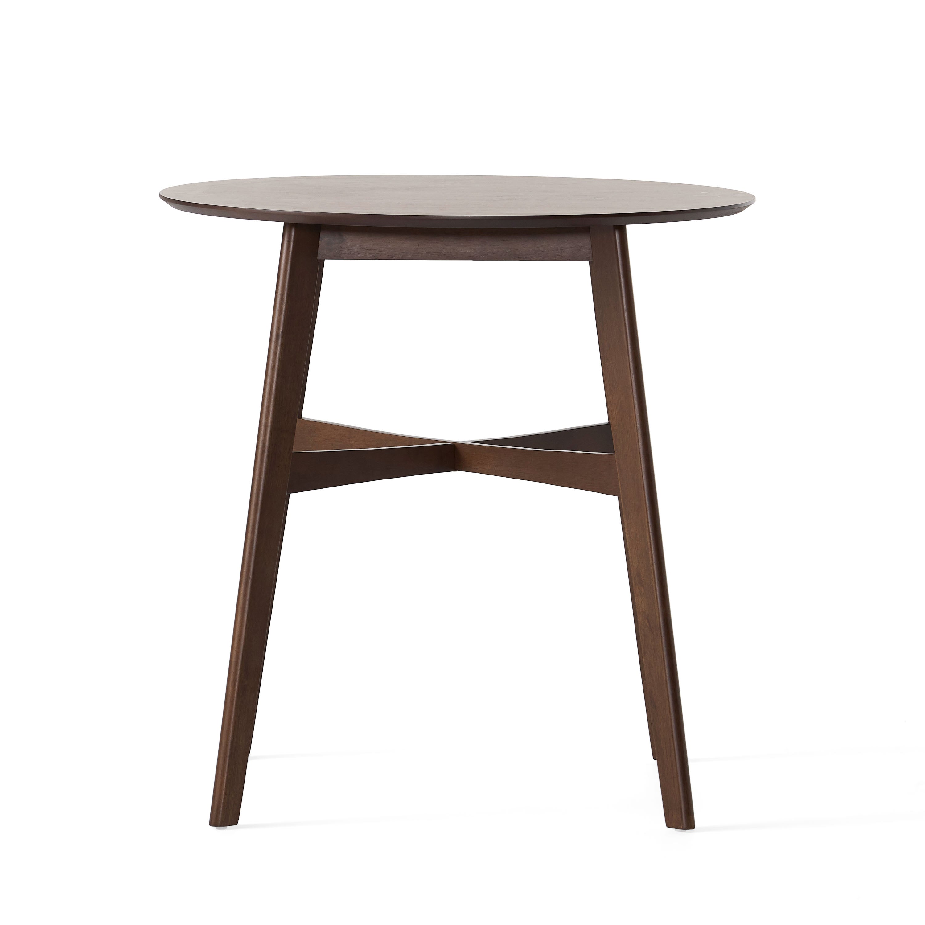 Round Counter Height Dining Table with Thick Rubberwood Legs and Support Beams, Walnut