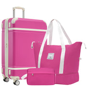 Hardshell Luggage Sets with Bags Lightweight Suitcase Double Spinner Wheels with TSA Lock ,Single Vintage Luggage 24 IN,Pink