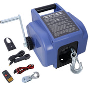 Reversible Electric 12V Trailer Winch for Boats Up to 5000 lbs, Galvanized Wire Rope, Blue Plastic Casing