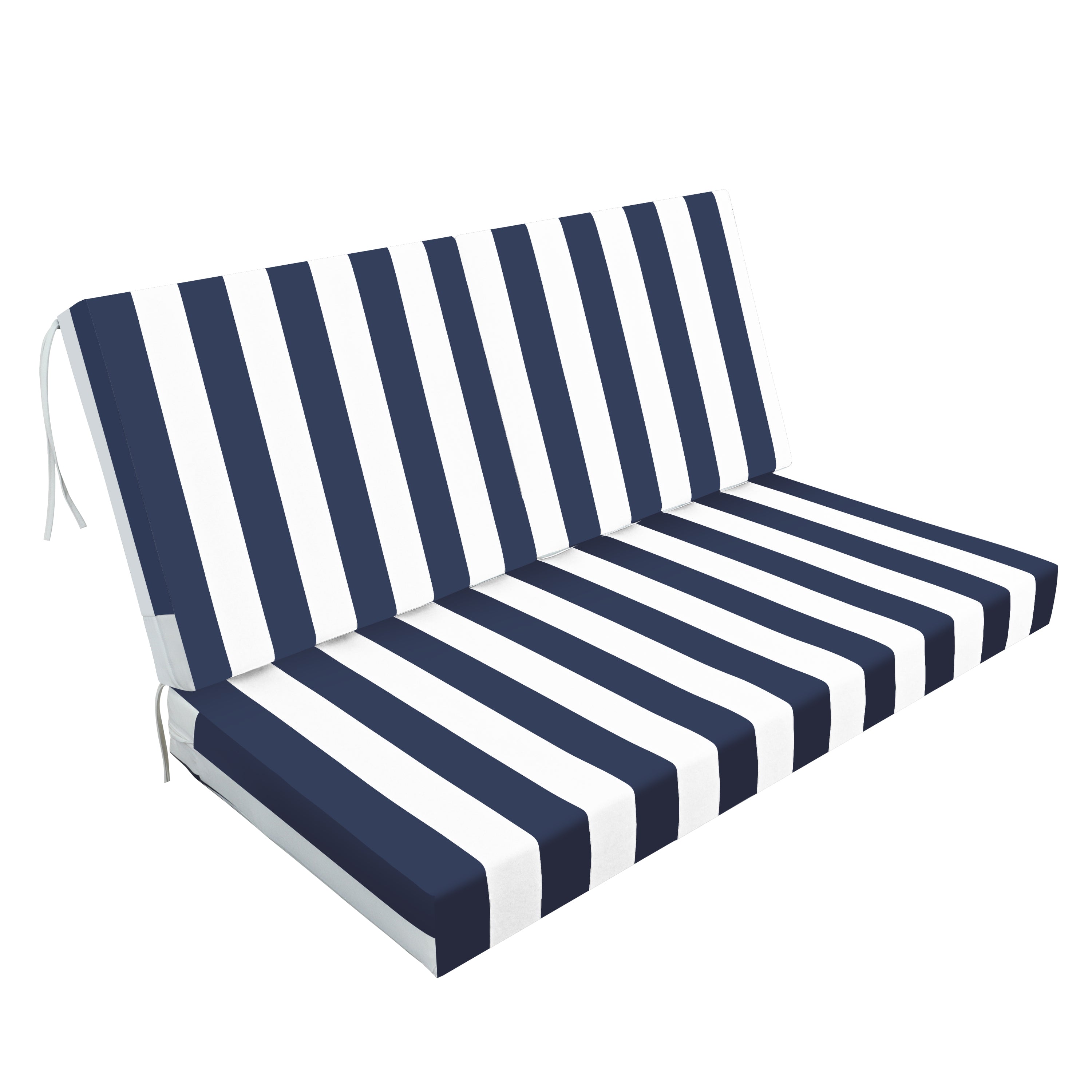 Outdoor Deep Seat Cushions for Patio Furniture, Waterproof Replacement Patio Chair Cushions Set of 2, Double Seat - Blue/White Stripe