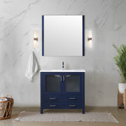 Navy Blue Bath Vanity 36 in. W x 18.25 in. D, White Ceramic Top, and Faucet Set