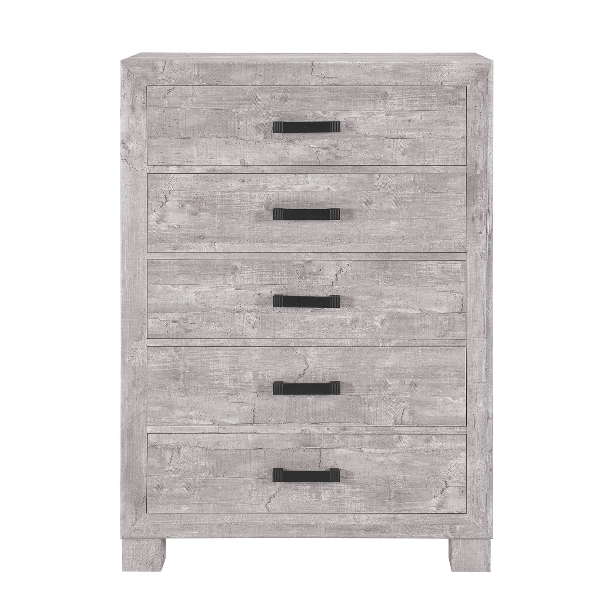 Farmhouse Style ROVER Grey Chest with Spacious 5-Drawer Storage in Solid Wood and MDF