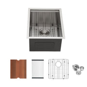 15' Undermount Kitchen Sink - 16 Gauge Stainless Steel Ledge Workstation, Brushed Nickel Finish, 15x19x10 Inches