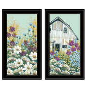 'Floral Field' 2-Piece Vignette by Michele Norman, Black Frame