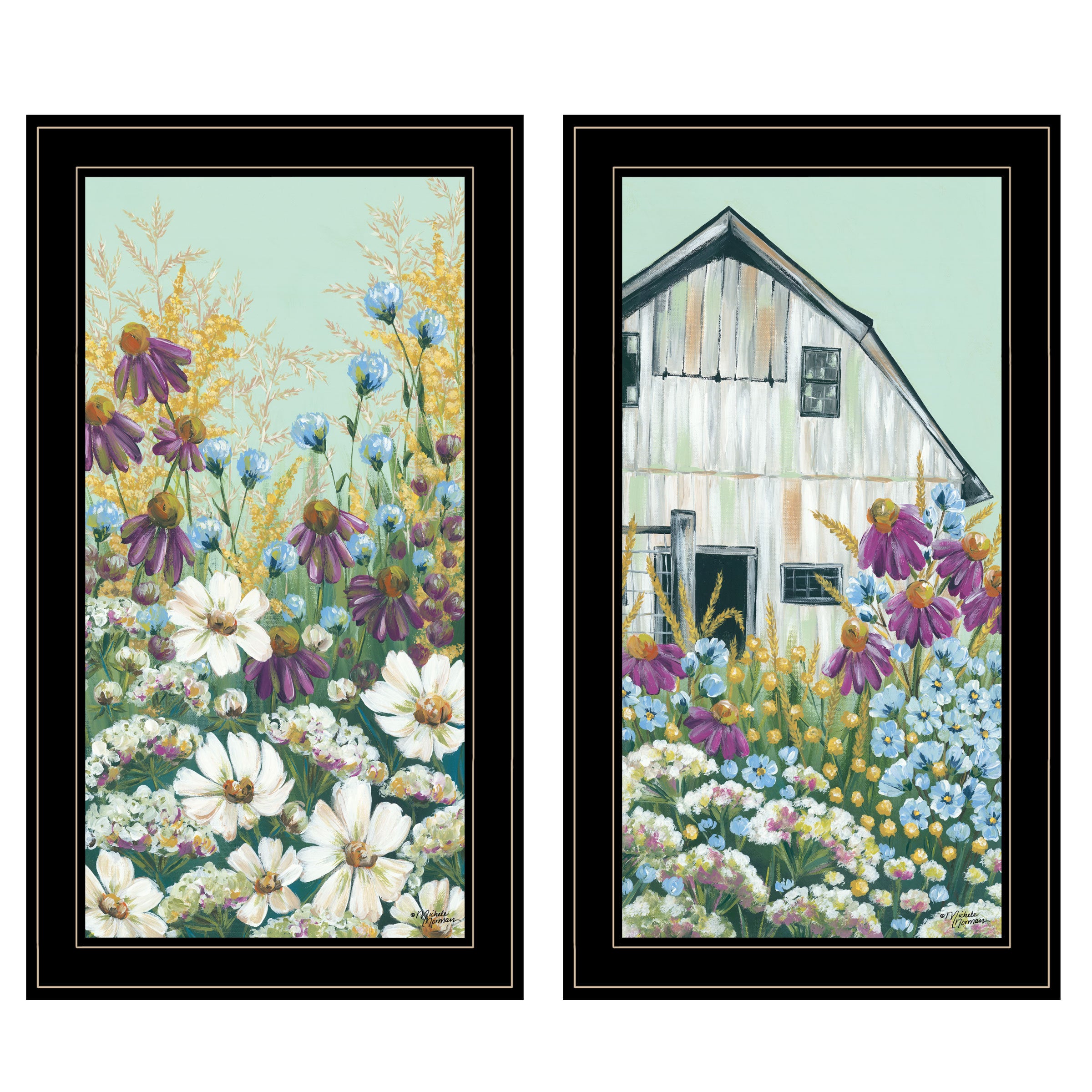 'Floral Field' 2-Piece Vignette by Michele Norman, Black Frame