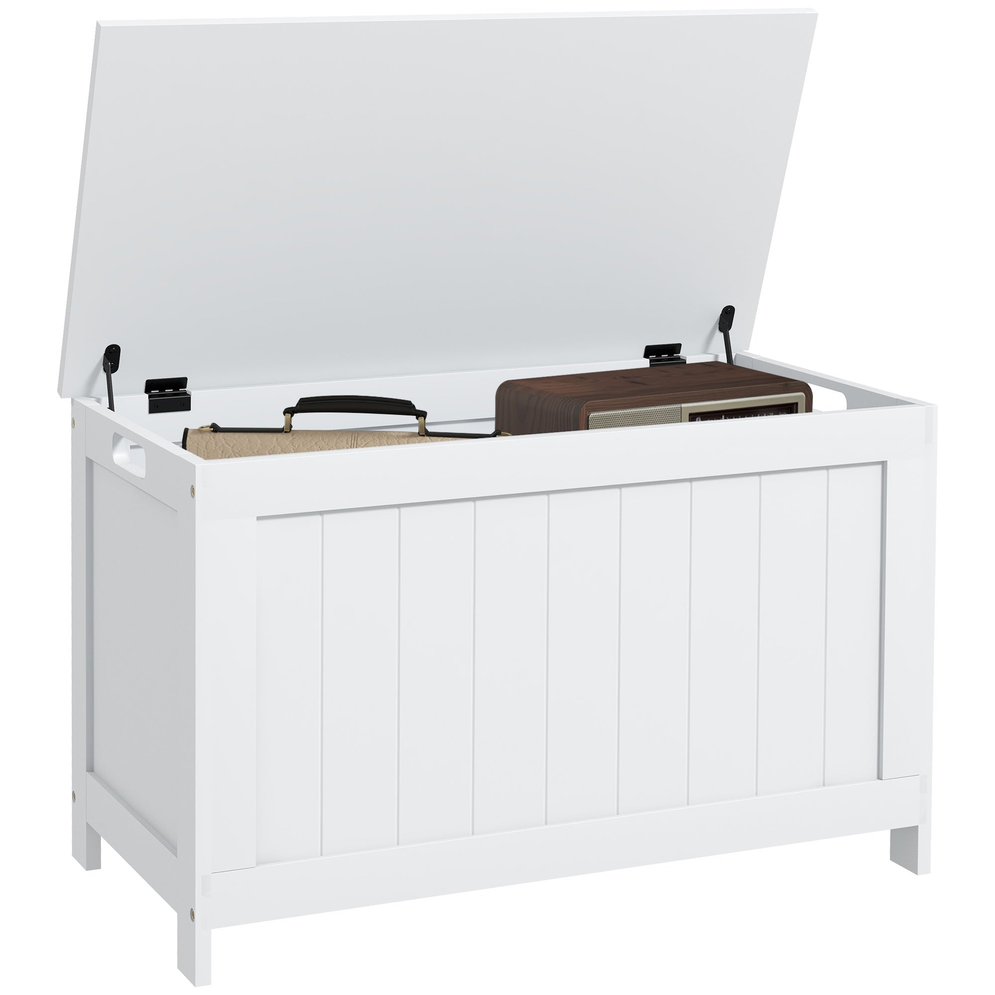 HOMCOM 29.9' Storage Chest w/ 2 Safety Hinges, Wooden Box, White