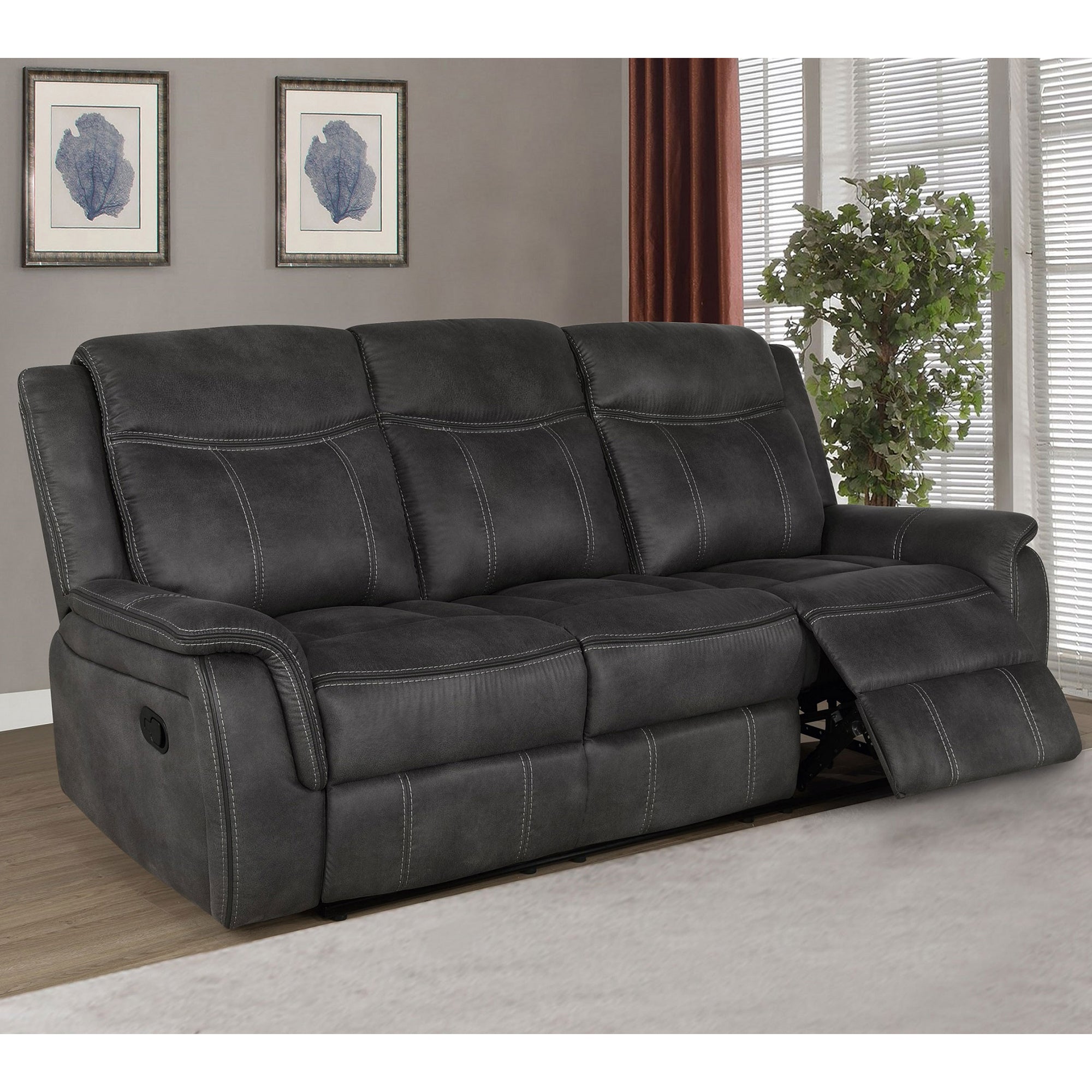Franklin Charcoal Upholstered Padded Arm Reclining Sofa