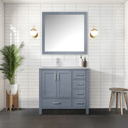 Dark Grey Bath Vanity 36 in. W x 22 in. D, Left Offset White Quartz Top, and Faucet Set